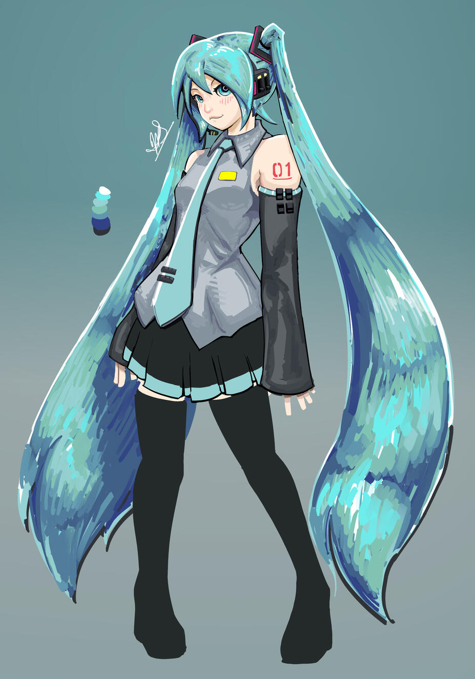 Miku! Tried experimenting with new stylistic choices. :)